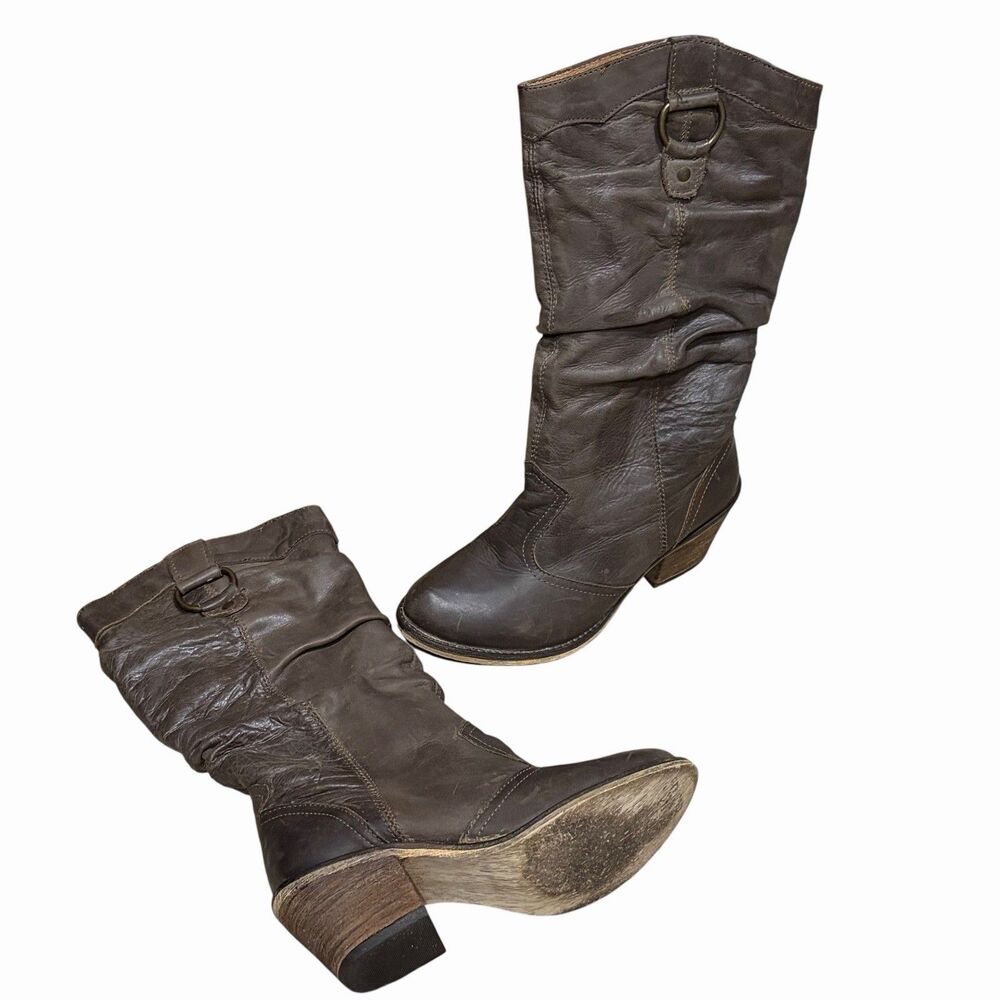 Steve Madden Gammbble Women’s 6 Brown Leather Slouch Boots Western Block Heel